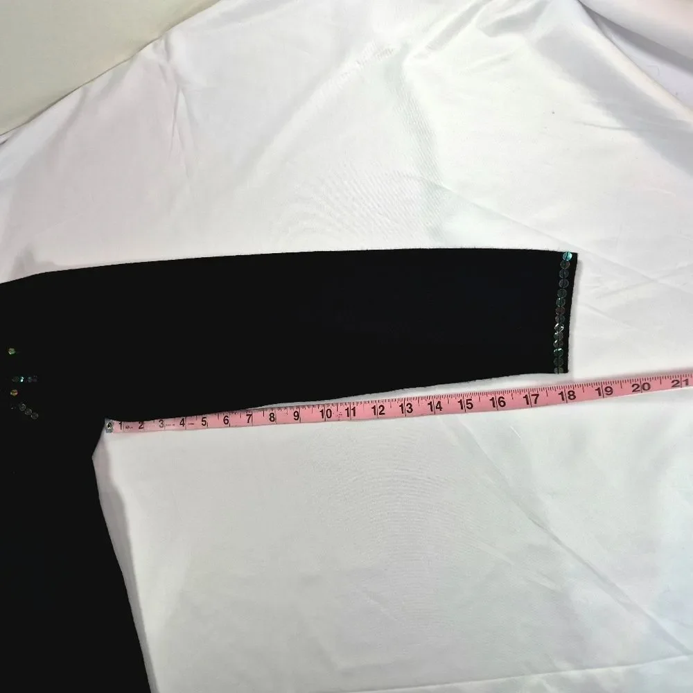 Dress Barn Black Sequin Cardigan Sweater Large Metallic Iridescent Button Up - Picture 8 of 12